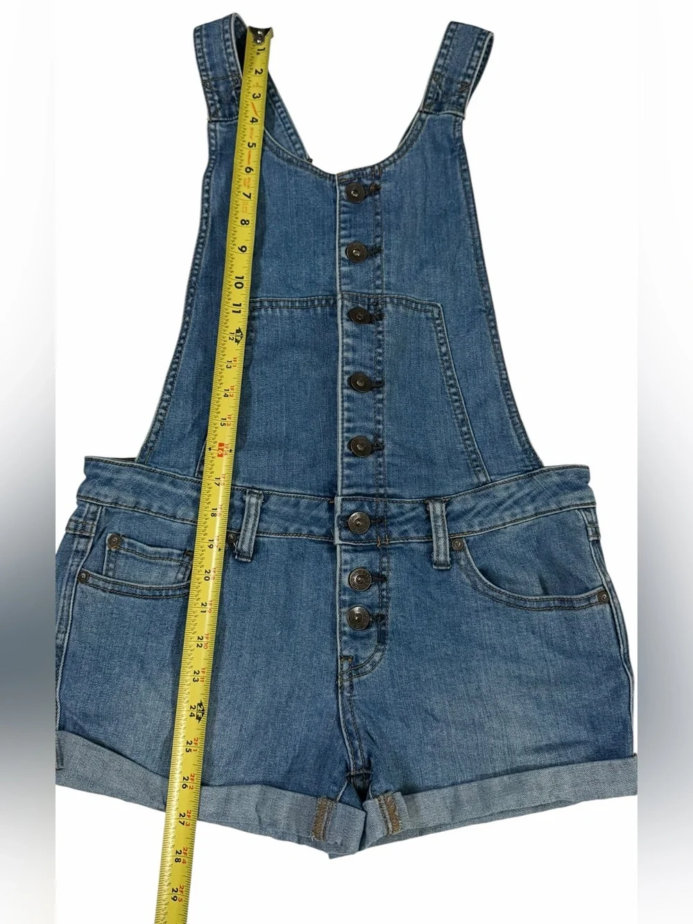 Free People Size 26 Denim Overall Shorts Open Back Button Front Boho Festival